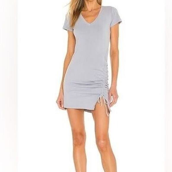 Monrow Cap Sleeve V Neck Dress Shirred Front Casual Small Good Grey Y2K Dress - Picture 1 of 6